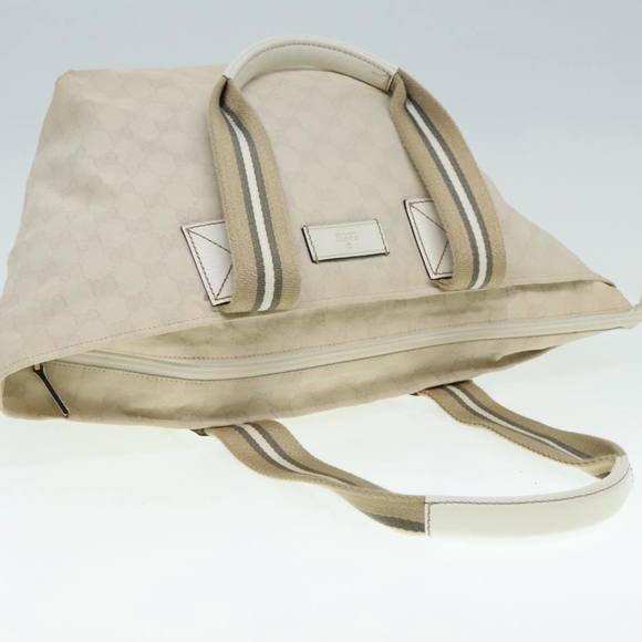 GUCCI GG Canvas Sherry Line Tote Bag White Auth 89762